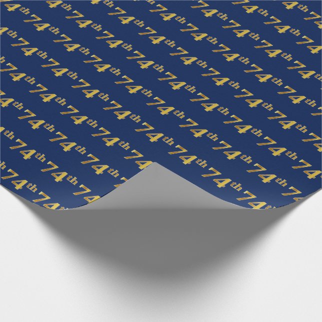Blue, Faux Gold 74th (Seventy-Fourth) Event Wrapping Paper (Corner)