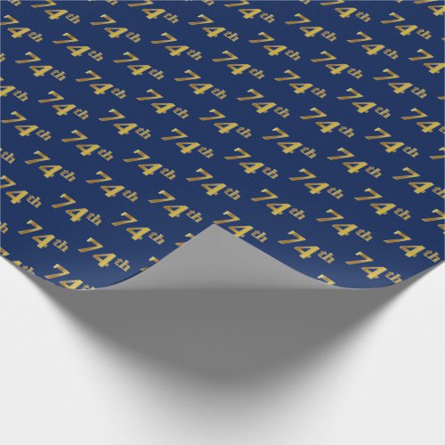 Blue Faux Gold 74th Seventy_Fourth Event Wrapping Paper