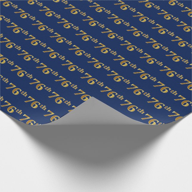 Blue, Faux Gold 76th (Seventy-Sixth) Event Wrapping Paper (Corner)