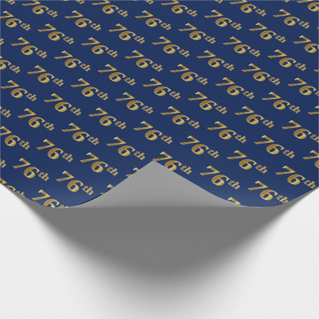 Blue, Faux Gold 76th (Seventy-Sixth) Event Wrapping Paper (Corner)