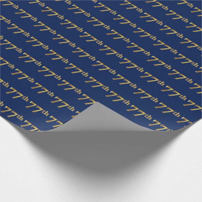 Blue, Faux Gold 77th (Seventy-Seventh) Event Wrapping Paper (Corner)