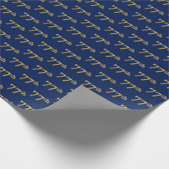 Blue, Faux Gold 77th (Seventy-Seventh) Event Wrapping Paper (Corner)
