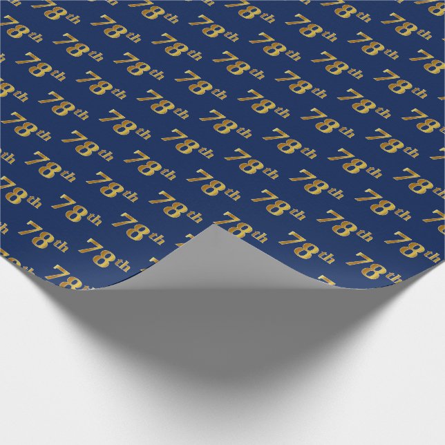 Blue, Faux Gold 78th (Seventy-Eighth) Event Wrapping Paper (Corner)