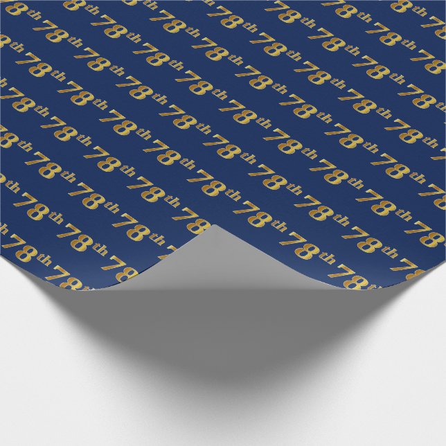 Blue, Faux Gold 78th (Seventy-Eighth) Event Wrapping Paper (Corner)