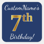 [ Thumbnail: Blue, Faux Gold 7th Birthday + Custom Name Sticker ]