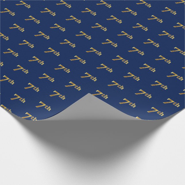 Blue, Faux Gold 7th (Seventh) Event Wrapping Paper (Corner)
