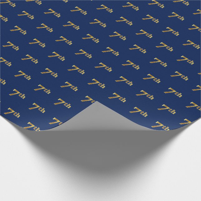 Blue, Faux Gold 7th (Seventh) Event Wrapping Paper (Corner)