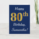 [ Thumbnail: Blue, Faux Gold 80th Birthday + Custom Name Card ]