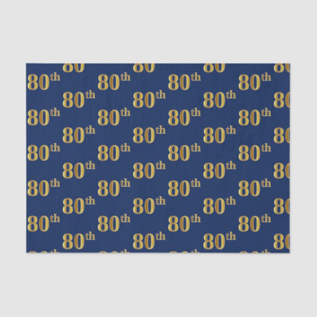 Blue, Faux Gold 80th (Eightieth) Event Tissue Paper (Front)