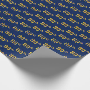Blue, Faux Gold 80th (Eightieth) Event Wrapping Paper