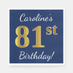 [ Thumbnail: Blue, Faux Gold 81st Birthday + Custom Name Napkins ]