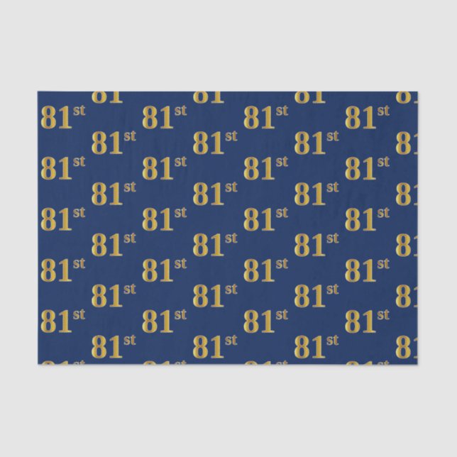 Blue, Faux Gold 81st (Eighty-First) Event Tissue Paper (Front)