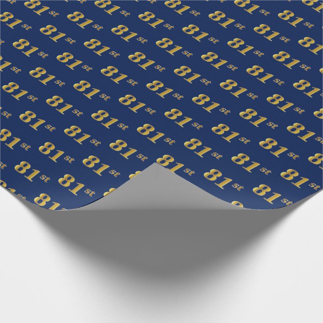 Blue, Faux Gold 81st (Eighty-First) Event Wrapping Paper (Corner)