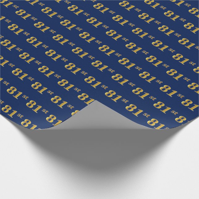 Blue, Faux Gold 81st (Eighty-First) Event Wrapping Paper (Corner)