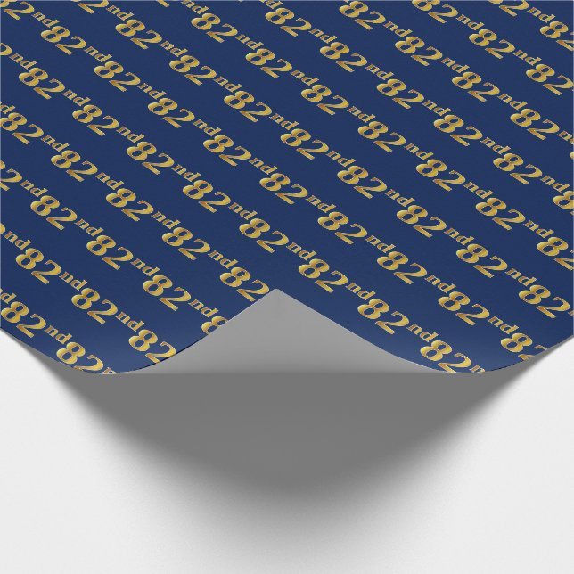 Blue, Faux Gold 82nd (Eighty-Second) Event Wrapping Paper (Corner)