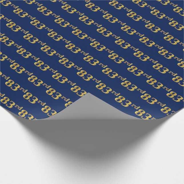 Blue, Faux Gold 83rd (Eighty-Third) Event Wrapping Paper (Corner)