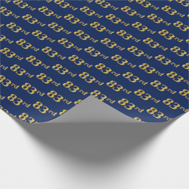 Blue, Faux Gold 83rd (Eighty-Third) Event Wrapping Paper (Corner)