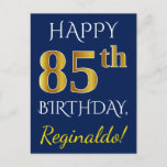 [ Thumbnail: Blue, Faux Gold 85th Birthday + Custom Name Postcard ]