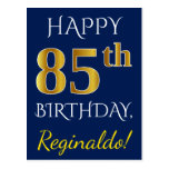 [ Thumbnail: Blue, Faux Gold 85th Birthday + Custom Name Postcard ]