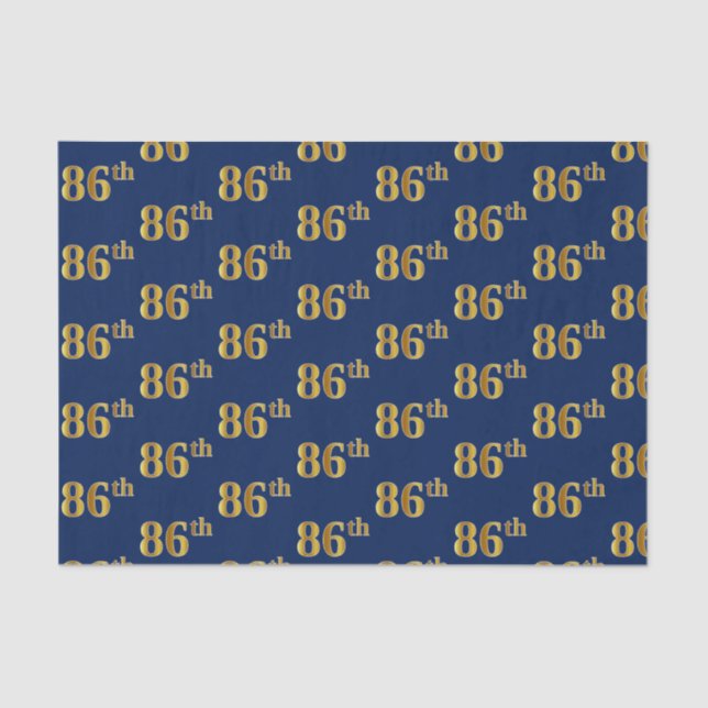 Blue, Faux Gold 86th (Eighty-Sixth) Event Tissue Paper (Front)