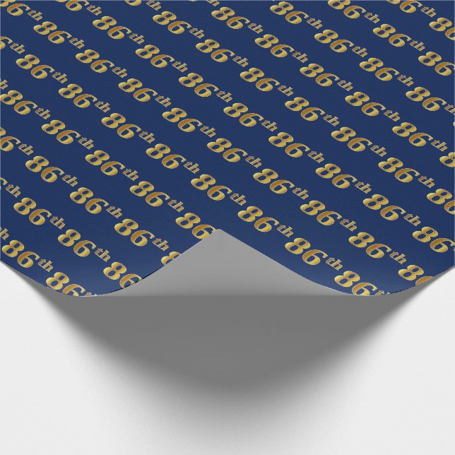Blue, Faux Gold 86th (Eighty-Sixth) Event Wrapping Paper (Corner)