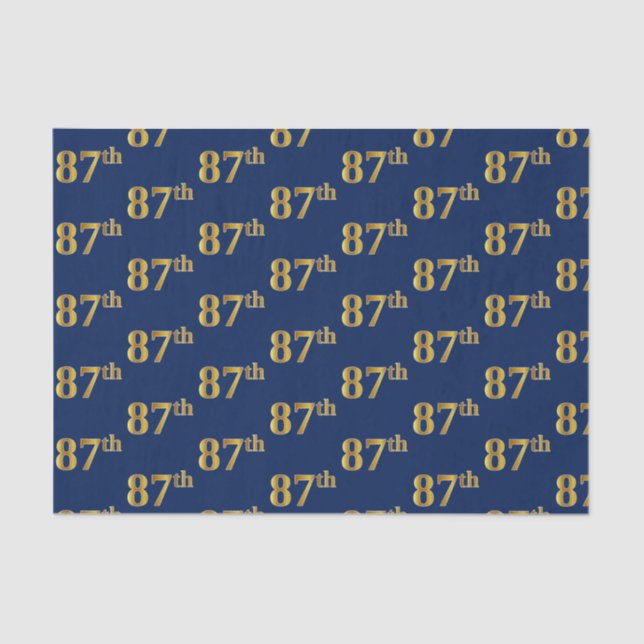 Blue, Faux Gold 87th (Eighty-Seventh) Event Tissue Paper (Front)
