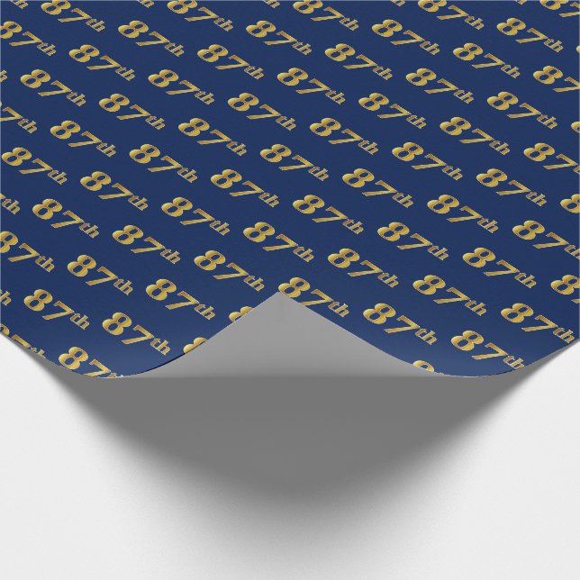 Blue, Faux Gold 87th (Eighty-Seventh) Event Wrapping Paper (Corner)