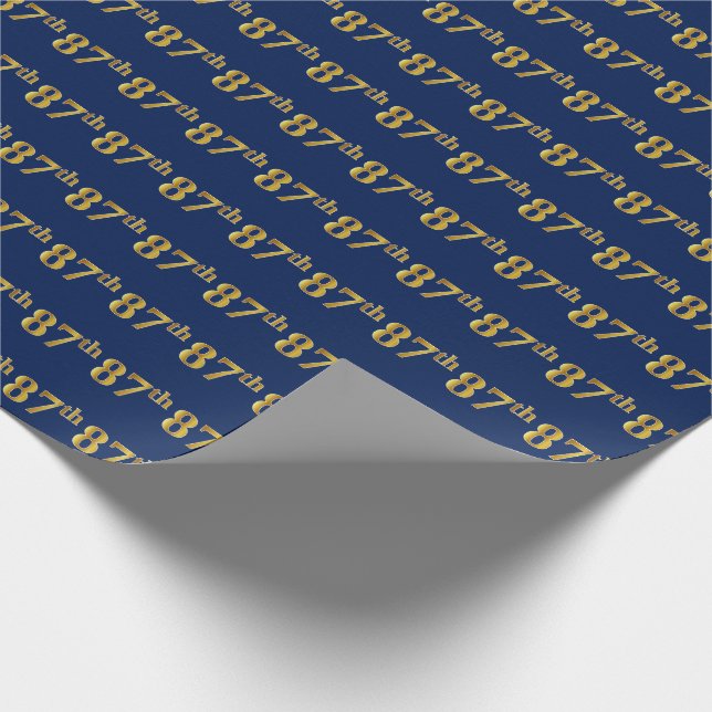 Blue, Faux Gold 87th (Eighty-Seventh) Event Wrapping Paper (Corner)