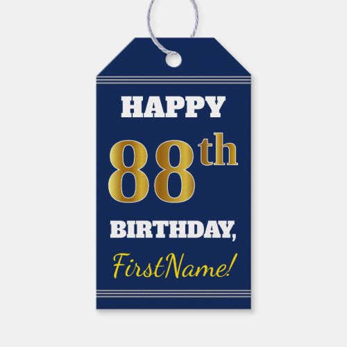 Blue Faux Gold 88th Birthday  Custom Name Gift Tags