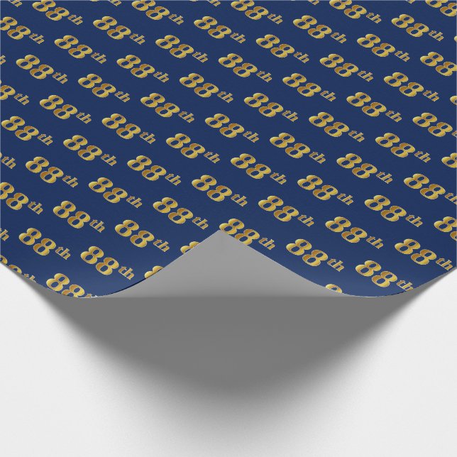 Blue, Faux Gold 88th (Eighty-Eighth) Event Wrapping Paper (Corner)