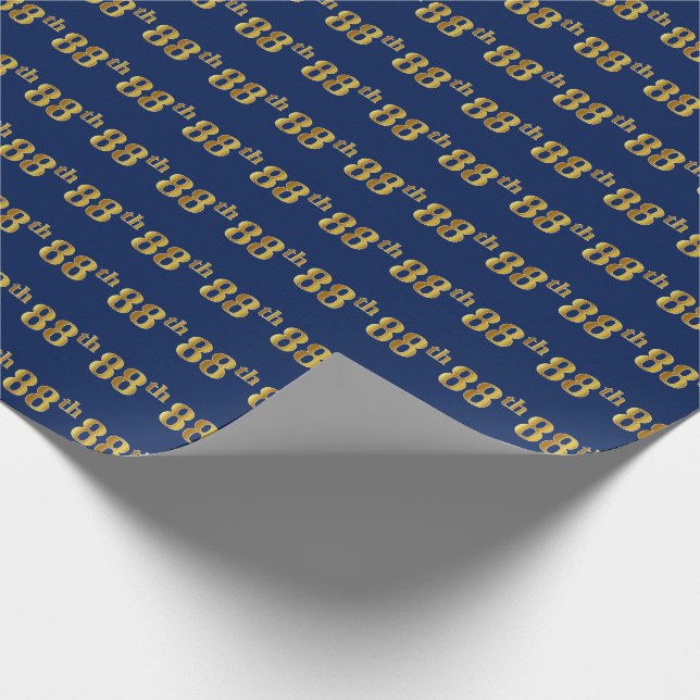Blue, Faux Gold 88th (Eighty-Eighth) Event Wrapping Paper (Corner)