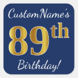 [ Thumbnail: Blue, Faux Gold 89th Birthday + Custom Name Sticker ]
