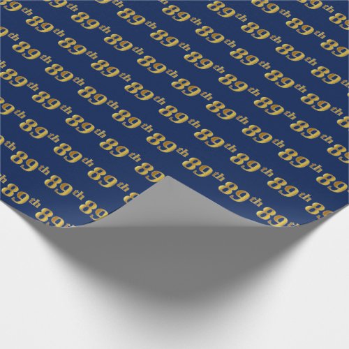 Blue Faux Gold 89th Eighty_Ninth Event Wrapping Paper