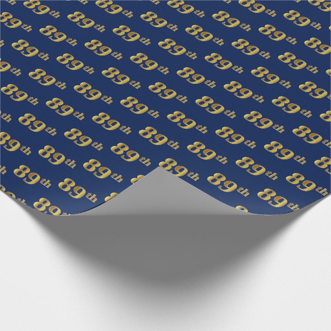 Blue, Faux Gold 89th (Eighty-Ninth) Event Wrapping Paper (Corner)