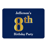 [ Thumbnail: Blue, Faux Gold 8th Birthday Party + Custom Name Invitation ]