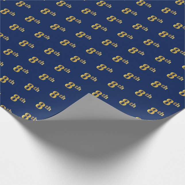 Blue, Faux Gold 8th (Eighth) Event Wrapping Paper (Corner)