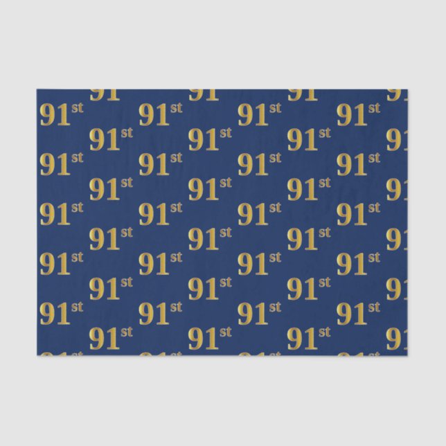 Blue, Faux Gold 91st (Ninety-First) Event Tissue Paper (Front)