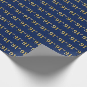 Blue, Faux Gold 91st (Ninety-First) Event Wrapping Paper