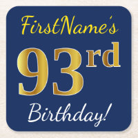 Blue, Faux Gold 93rd Birthday + Custom Name