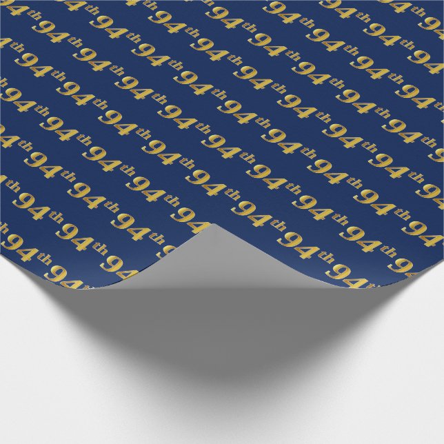 Blue, Faux Gold 94th (Ninety-Fourth) Event Wrapping Paper (Corner)