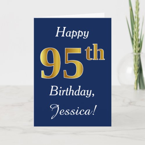 Blue Faux Gold 95th Birthday  Custom Name Card