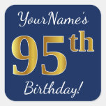 [ Thumbnail: Blue, Faux Gold 95th Birthday + Custom Name Sticker ]