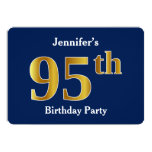 [ Thumbnail: Blue, Faux Gold 95th Birthday Party + Custom Name Invitation ]