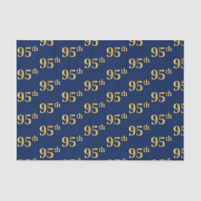 Blue, Faux Gold 95th (Ninety-Fifth) Event Tissue Paper (Front)