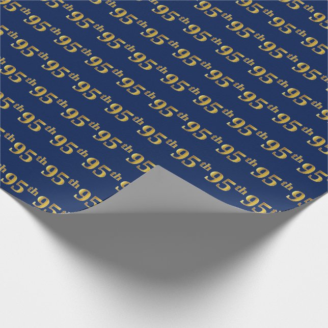 Blue, Faux Gold 95th (Ninety-Fifth) Event Wrapping Paper (Corner)