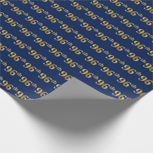 Blue Faux Gold 96th Ninety_Sixth Event Wrapping Paper