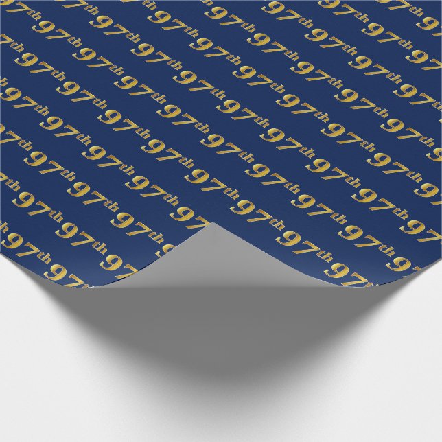 Blue, Faux Gold 97th (Ninety-Seventh) Event Wrapping Paper (Corner)
