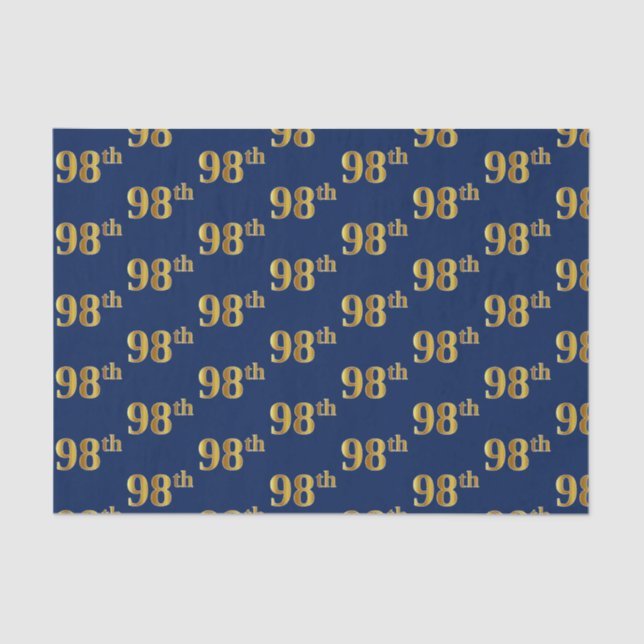 Blue, Faux Gold 98th (Ninety-Eighth) Event Tissue Paper (Front)