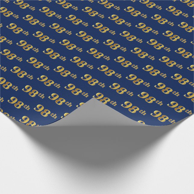 Blue, Faux Gold 98th (Ninety-Eighth) Event Wrapping Paper (Corner)