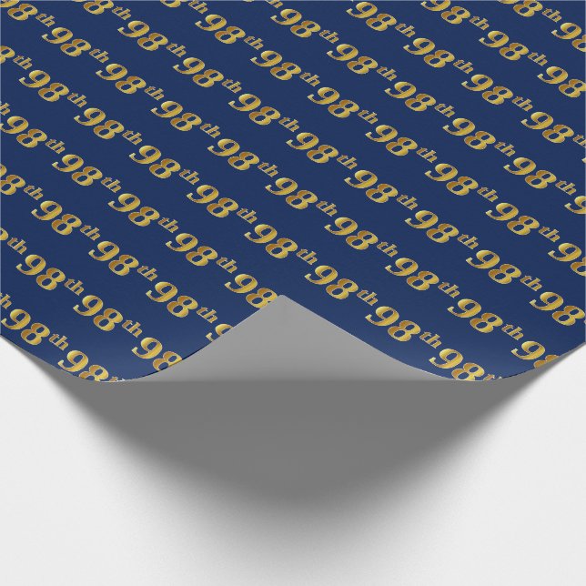 Blue, Faux Gold 98th (Ninety-Eighth) Event Wrapping Paper (Corner)